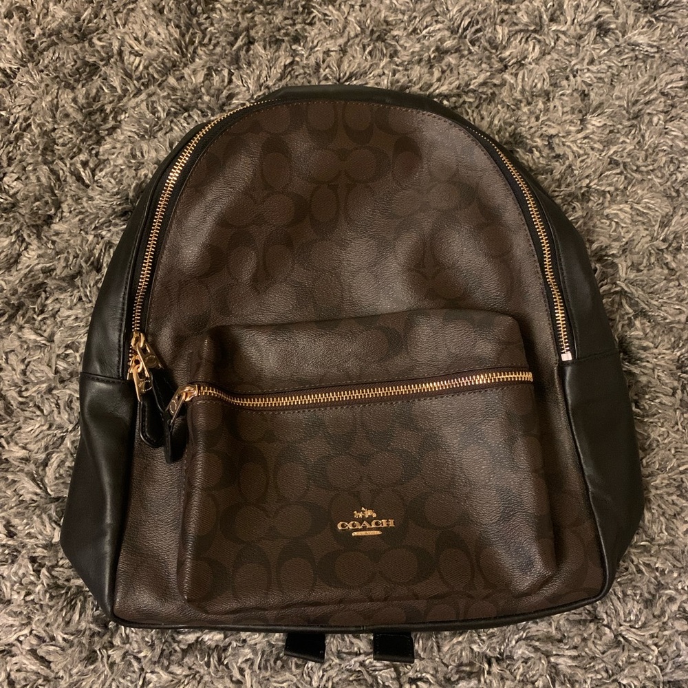 Black and Brown Coach Backpack with logo print